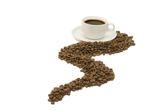 咖啡杯上的咖啡豆