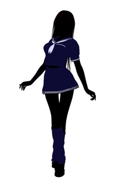 女孩插畫剪影