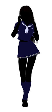 女孩插畫剪影