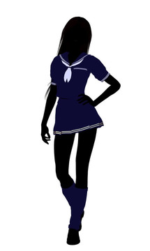 女孩插畫(huà)剪影