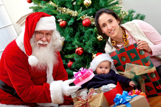 母親和兒子與Santa