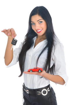 女商人的廣告銷售的汽車