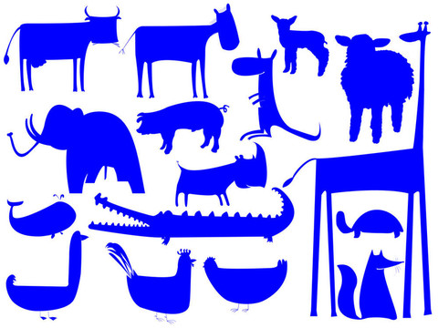 動物藍(lán)剪影孤立在白色背景