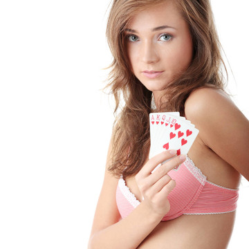 性感的女士與撲克組合