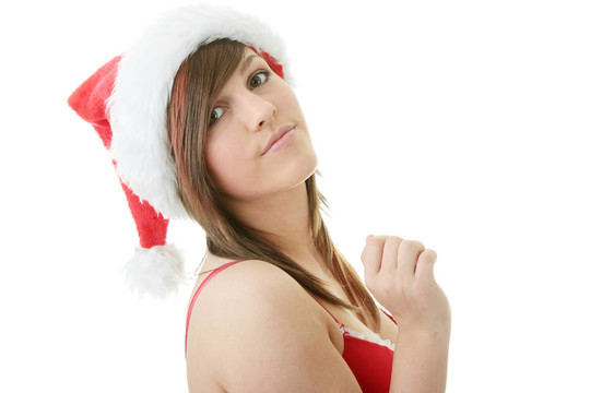 十幾歲的女人戴Santa帽