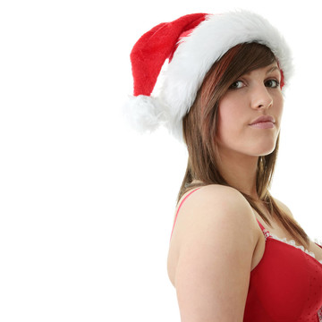 十幾歲的女人戴Santa帽