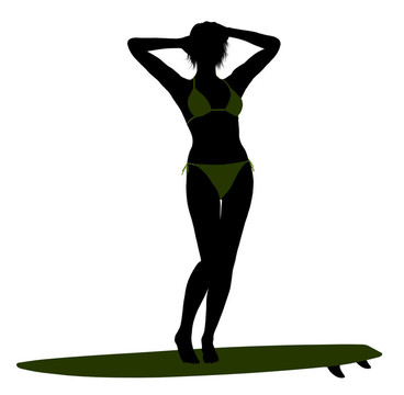 女沖浪剪影插圖