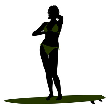 女沖浪剪影插圖