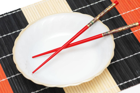 橙色墊Bown和紅筷子