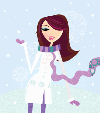 雪上的圣誕冬天的女人