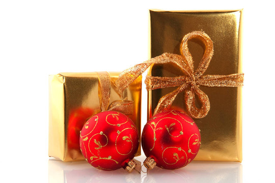 金色圣誕禮物紅色球