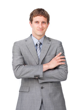 有折疊臂的自信商人