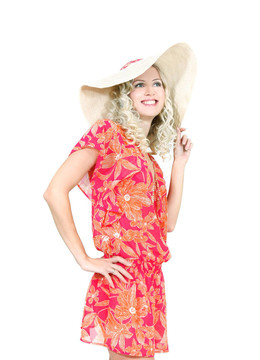 快樂(lè)女人夏天穿白衣服