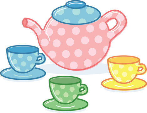可愛(ài)經(jīng)典風(fēng)格茶壺和茶杯插圖