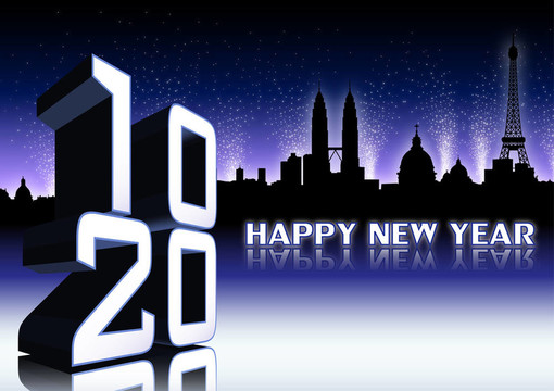 新年快樂2010世界天際線（藍色）