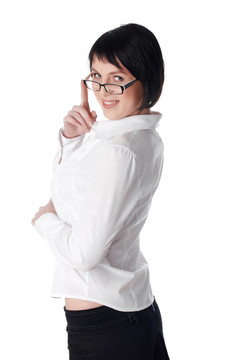 穿著白色襯衫的迷人的年輕商業(yè)女性