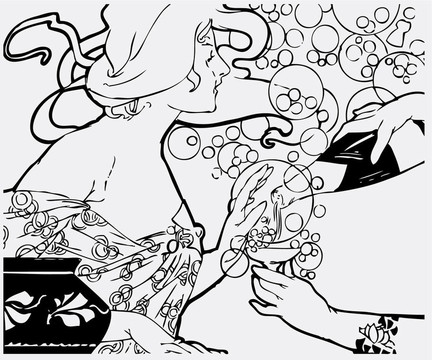 女性插畫(huà)圖。裝飾藝術(shù)。新藝術(shù)運(yùn)動(dòng)。