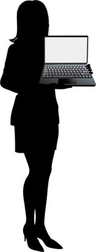 商務(wù)女性手持筆記本電腦顯示