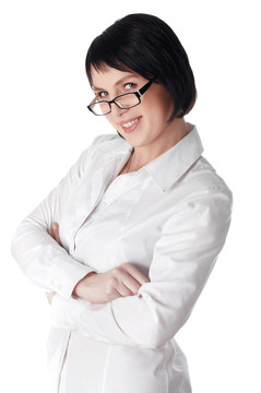 穿著白色襯衫的迷人的年輕商業(yè)女性