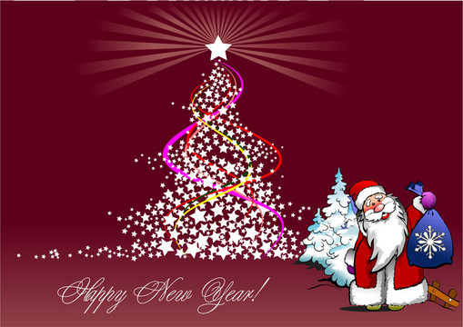 圣誕-新年樹與Santa形象。插畫