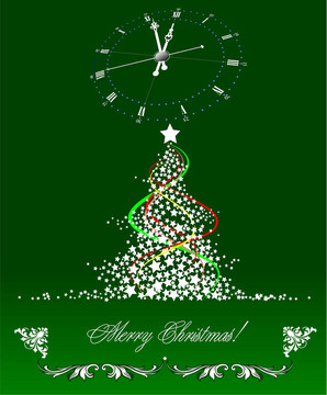圣誕-新年樹與Santa形象。插畫