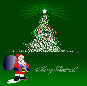圣誕-新年樹與Santa形象。插畫