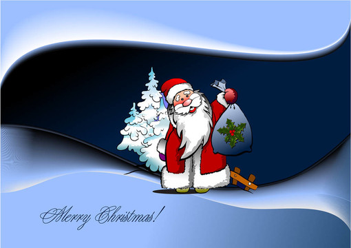 圣誕-新年樹與Santa形象。插畫