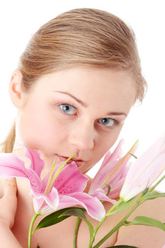 美麗的金發(fā)女人與lily flower