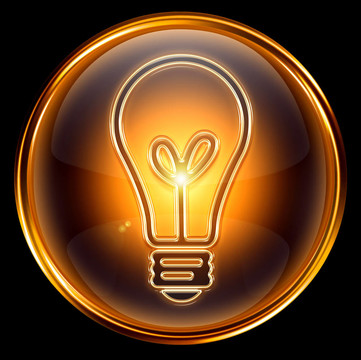 燈泡圖標(biāo)黃金；黑色背景隔離