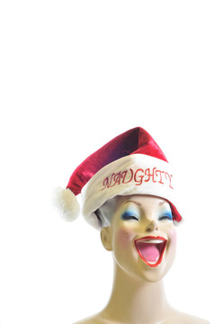 有一個(gè)圣誕老人的帽子的女模特