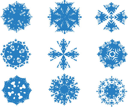 一組9個(gè)藍(lán)色雪花（漸變顏色）