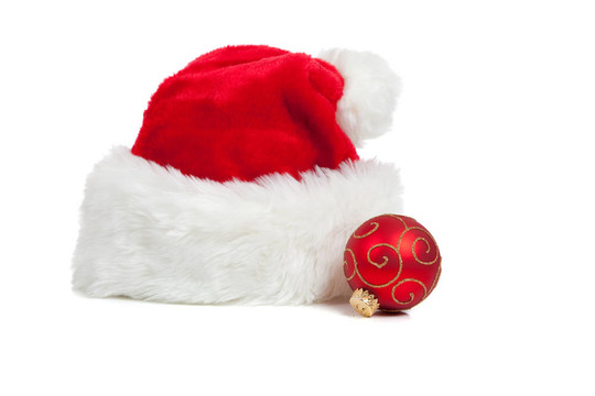 Santa帽子和一個白色圣誕球