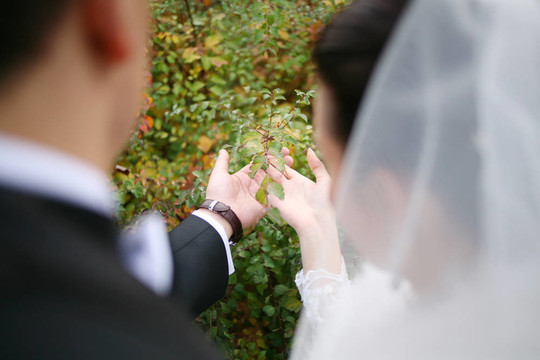 新婚夫婦在走