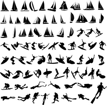 海洋運(yùn)動(dòng)圖；游艇；沖浪；潛水