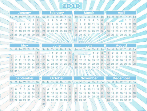 2010年長的日歷冰藍色