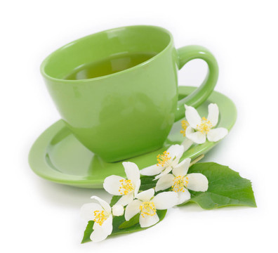 Jasmine flowers綠茶。淺景深