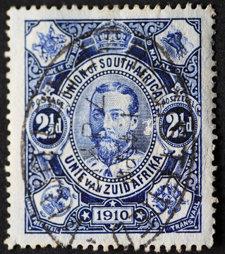 復古藍郵戳郵票1910從南非聯(lián)邦與喬治王的頭。