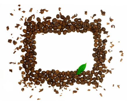 由咖啡豆制成的矩形标志，绿色隔离