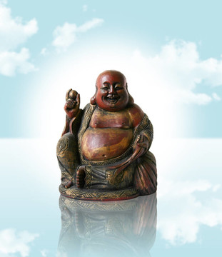 藍色背景下的中國佛