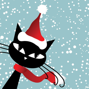 Santa的貓。圣誕卡