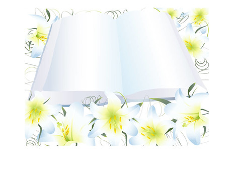 打開透明的書和白色的百合花