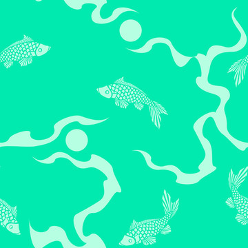 海藍(lán)寶石無縫亞洲魚紋