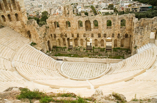 阿迪庫斯劇場從Athens Akropolis山觀；希臘