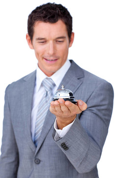迷人的白人商人展示服務(wù)鈴