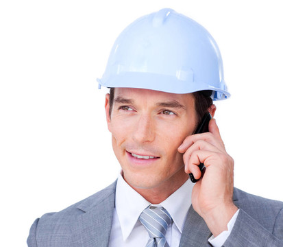 自信的男建筑師在電話里交談