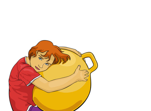 擁抱運(yùn)動(dòng)球的女孩插畫
