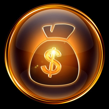 美元圖標(biāo)黃金；黑色背景隔離。