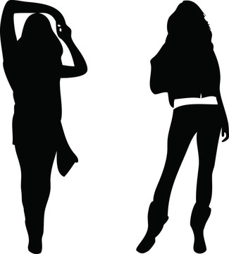 2性感女人剪影在白色背景。