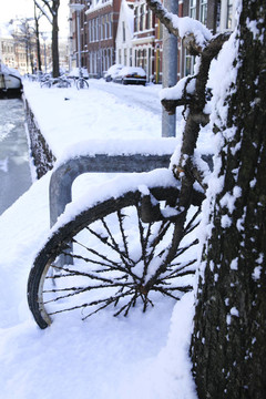 雪地里生銹的自行車