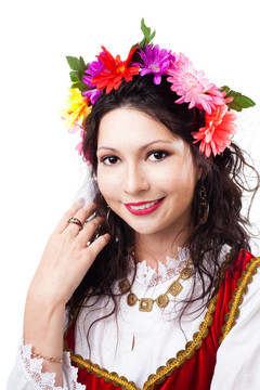 快樂的女人戴花環(huán)